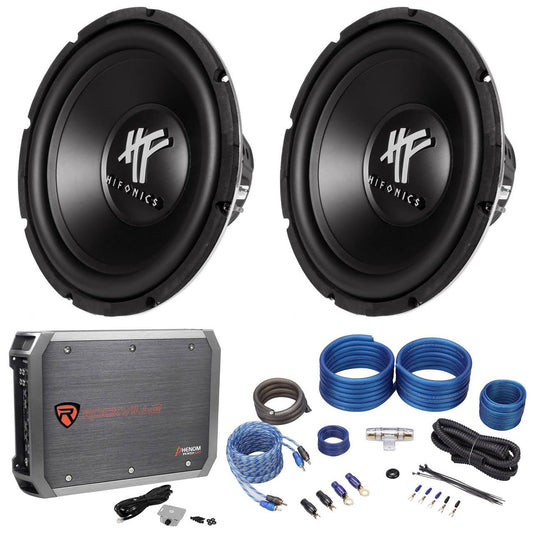 (2) Hifonics Hfx12d4 12x22 1600W Dual 4-Ohm Car Subwoofers+Mono Amplifier+Amp Kit