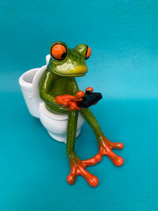 Texting Frog Figurine
